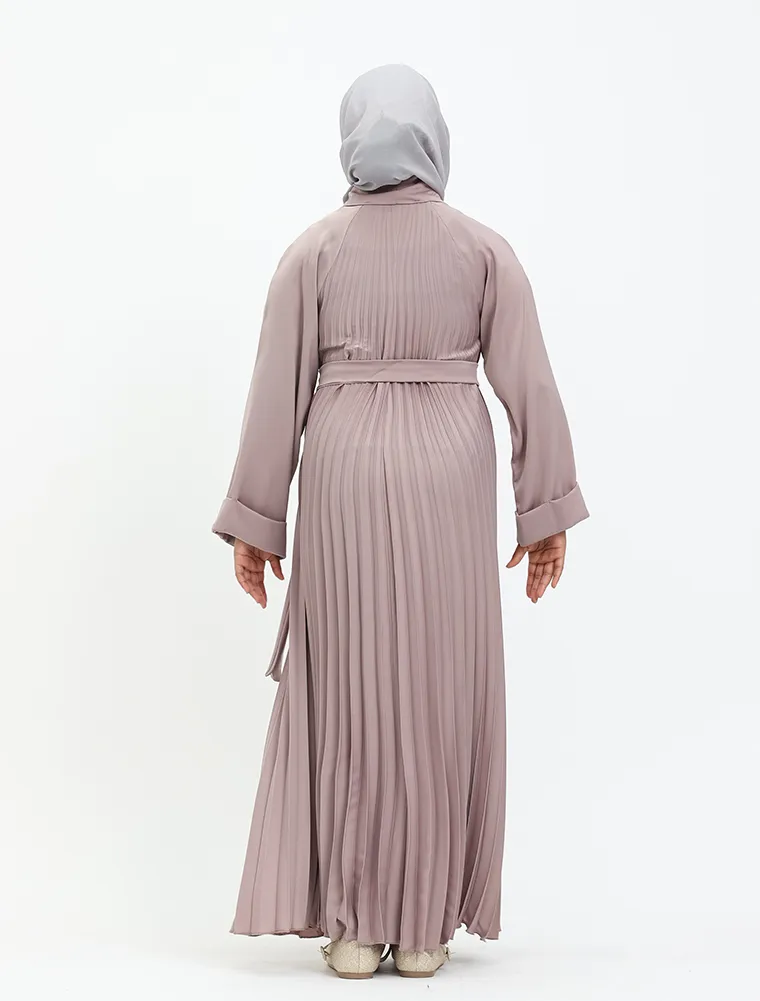 Girls Rose Pink Pleated Silhouette Abaya